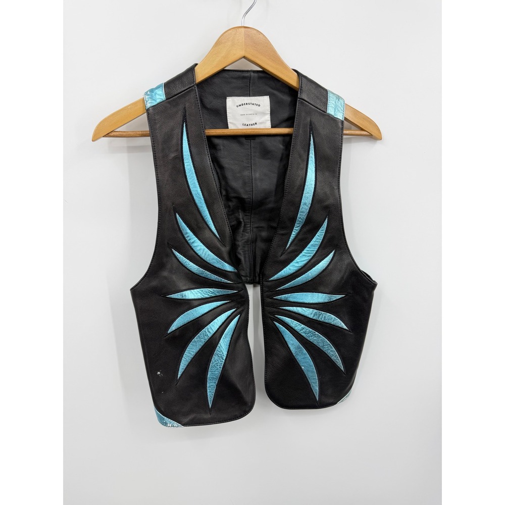 Understated Leather Bonnie Wing Vest Womens Small Black Turquoise Metallic